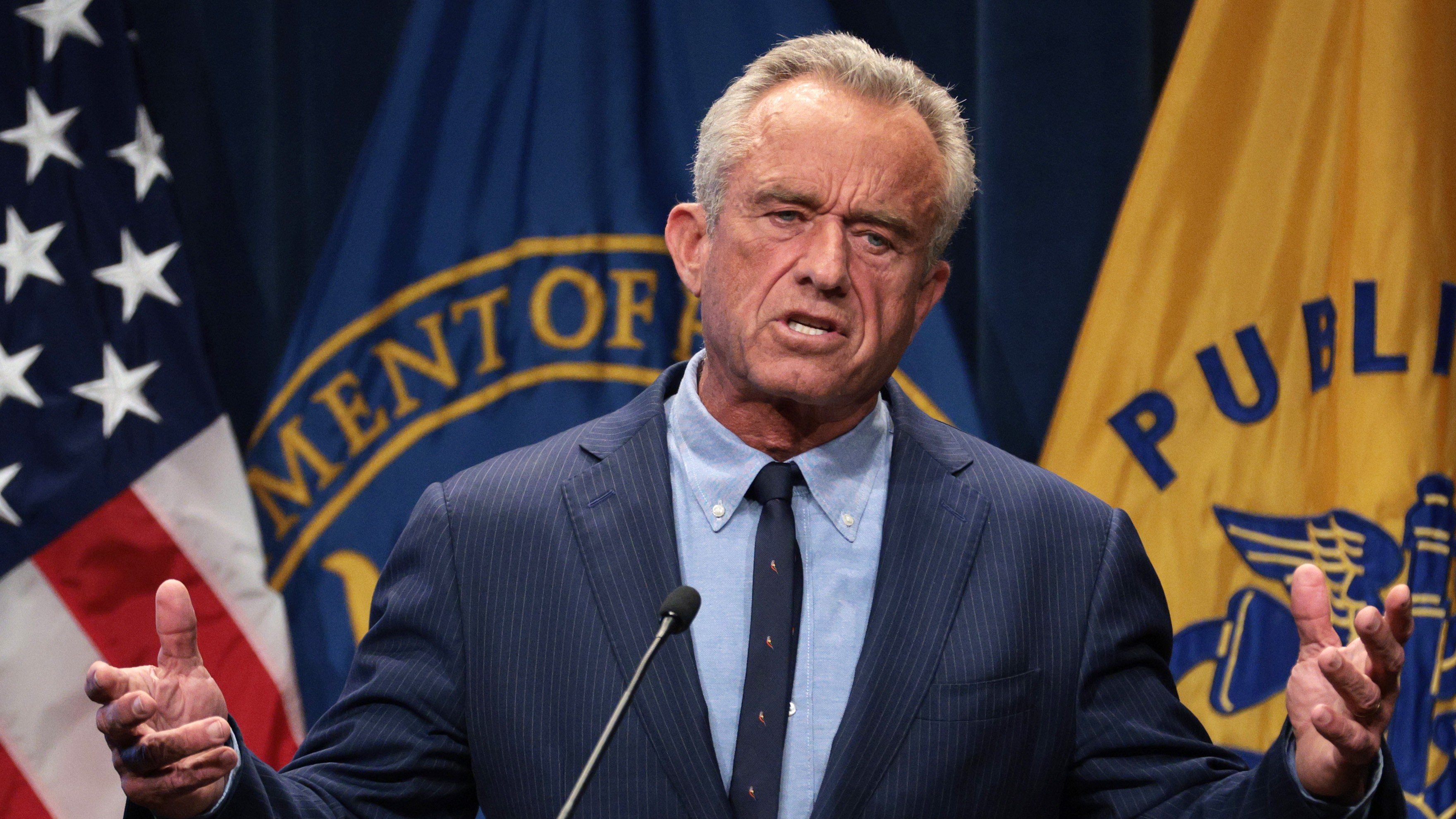 U.S. Secretary of Health and Human Services Robert F. Kennedy Jr. speaks during a news conference at the Department of Health and Human Services on April 16, 2025 in Washington, DC.