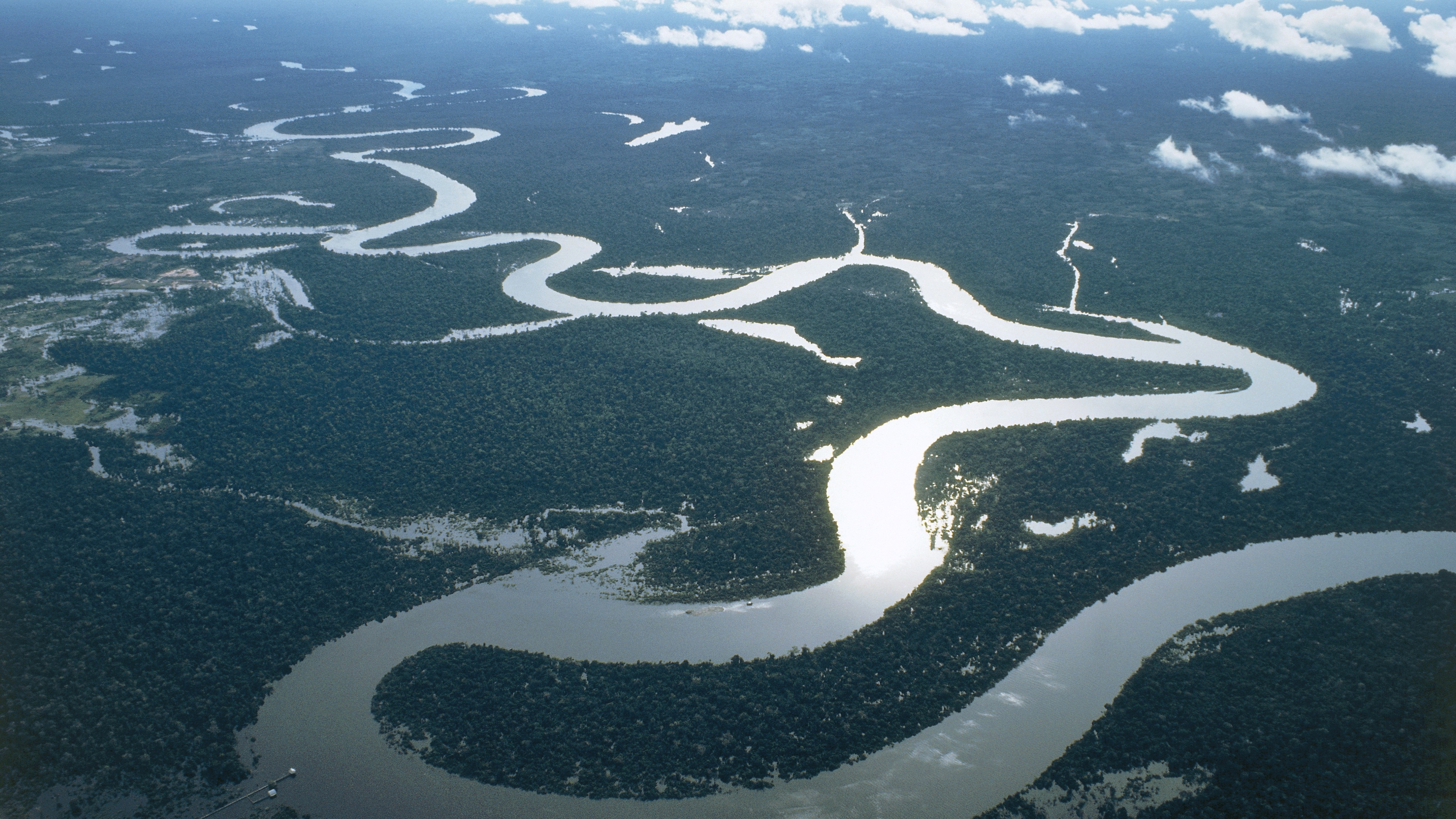 Aerial view of the Amazon River near Iquitos, Peru.