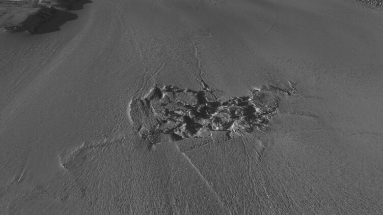 A satellite image of the crater the flood burst from taken on 28 April 2015.