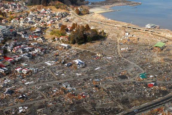 An aerial view of damage to Sukuiso, Japan, a week after the earthquake and subsequent tsunami devastated the area in March, 2011. Also this isn't likely to happen on the East Coast, it's not inconceivable.
